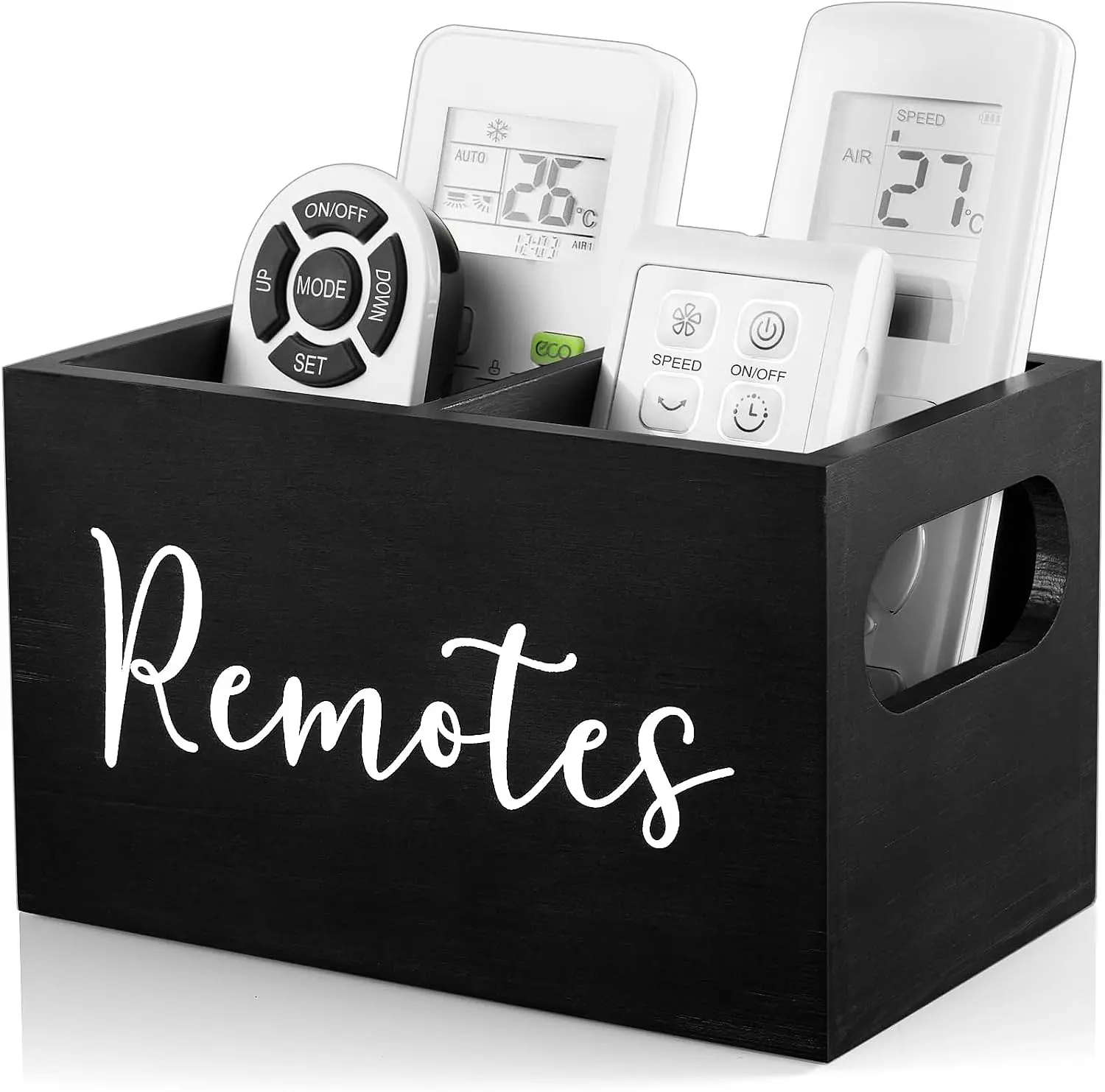 Wooden 2-Grid Rectangle Remote Control Holder - Desktop Storage Organizer with Home Decor, Office Accessories, Desk Accessory for Home, Office, Dormitory