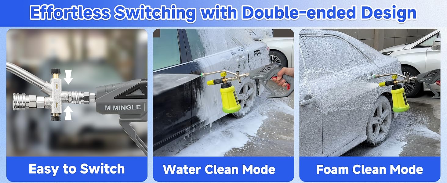 M MINGLE Foam Cannon Kit for High Pressure Washer with Dual Connector Accessory, 1 Liter Large Capacity Thick Foam Car Wash Blaster 5 Nozzle Tips 1/4 Quick Connect for Efficient Cleaning, ChristmasGift