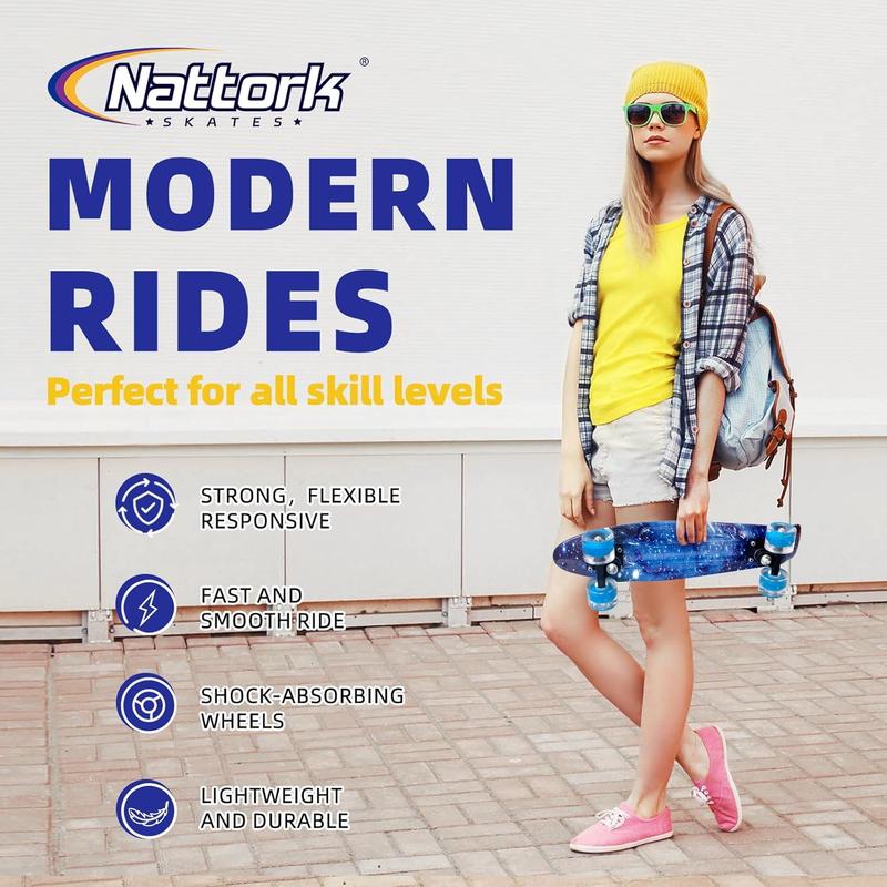 Nattork Skateboards 22 Inch Mini Cruiser Skateboard Complete Retro Skate Boards with Colorful Light Up Wheels for Kids Girls Boys Beginners Beginner's Maple Skateboard