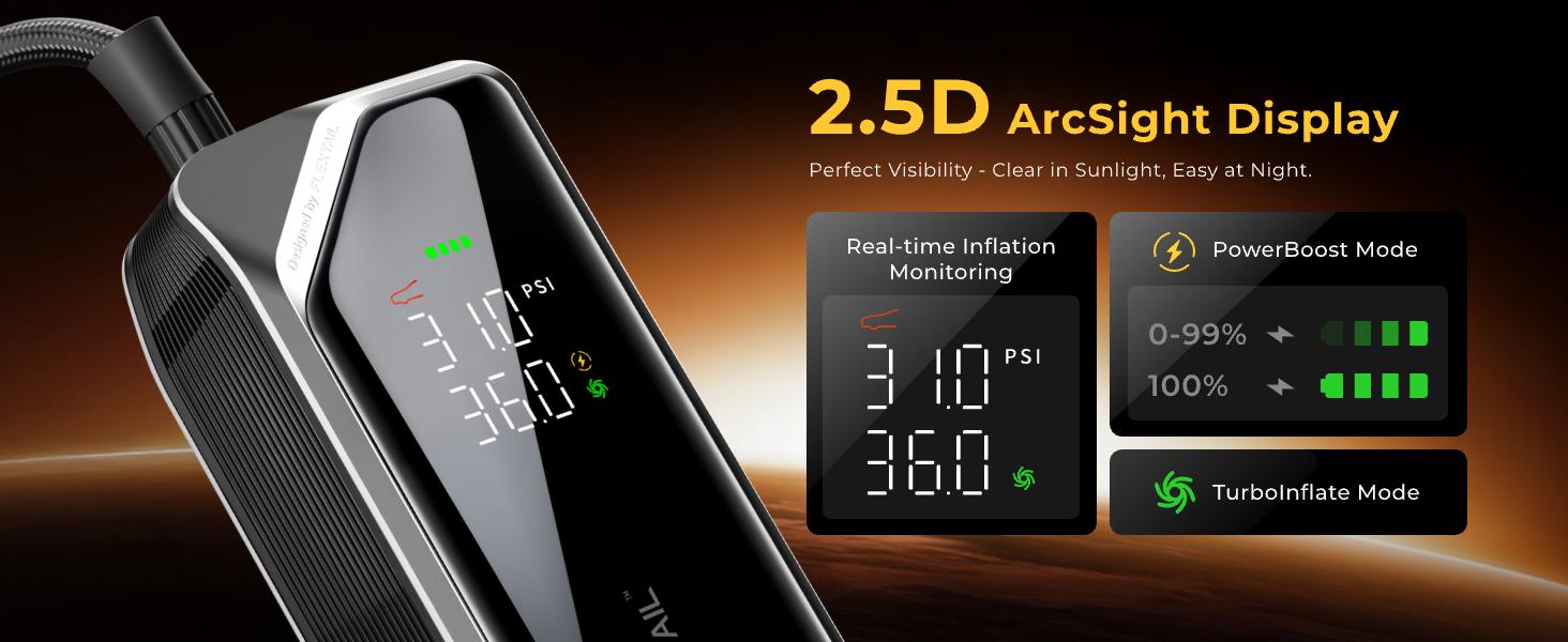 FLEXTAIL 150PSI Tire Inflator Portable Air Compressor, Knob Pressure Control, with 2.5D Curved Screen, Fast Air Compressor for Car, Bike & Inflatables — Rechargeable Air Pump with LED Display & Auto Stop