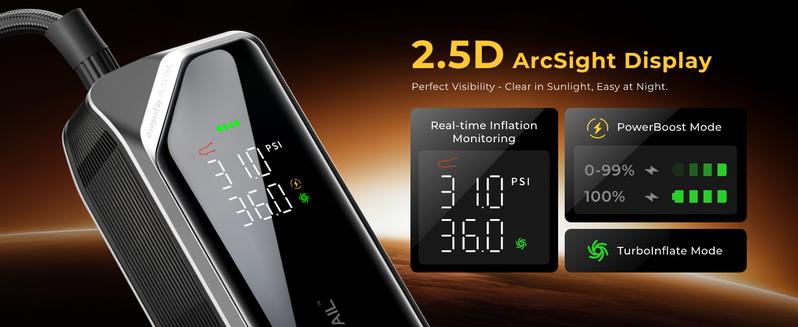 FLEXTAIL 150PSI Tire Inflator Portable Air Compressor, Knob Pressure Control, with 2.5D Curved Screen, Fast Air Compressor for Car, Bike & Inflatables — Rechargeable Air Pump with LED Display & Auto Stop