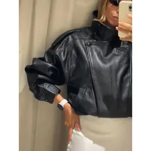 Fashion Black Leather Jacket Women's Clothing Autumn Winter New Loose Casual Coat PU Leather Motorcycle Jacket Women's Top