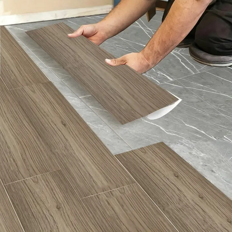 30 Pcs Glossy PVC Self-Adhesive Wood Grain Pattern Floor Stickers, Peel and Stick Flooring, Durable PVC Material Waterproof and Oil-Proof Outdoor Indoor Flooring Patchwork for Universal Home Use