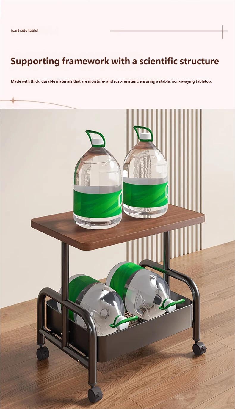 Movable Double-layer Tea Trolley/Side Table with Wheels for Living Room Sofa Storage, Bedroom Shelf, and Small Table