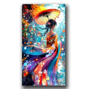 Large Size Colorful Fantasy Japanese Geisha Diamond Painting Kits for Adults, DIY 5D Diamond Art Kits,Full Drill Diamond Dots Paintings,Gem Art and Crafts,Home Decor,40x80cm(16x32inch)