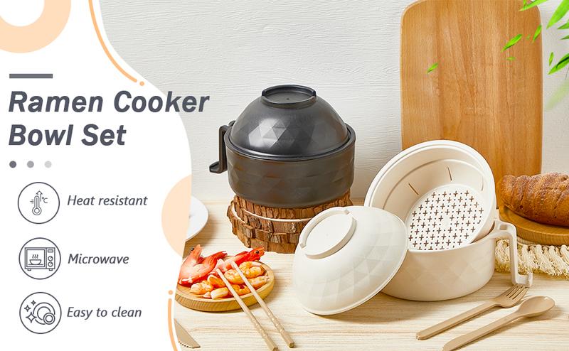 6PC/Set Microwave Ramen Bowl Set, Ramen Noodle Cooker with Lid & Handle,Perfect for Home, Office, Dorm, or College Tableware