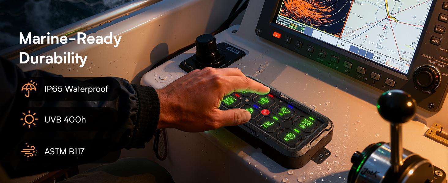 RGB 8 Gang Switch Panel, Universal Circuit Control Relay System w/Momentary Toggle Pulsed Memory Function, Automatic Dimmable, 12-24V Light Switch Panel for Truck UTV Car Boat, IP65 Waterproof RGB 8 Gang Switch Panel, Universal Circuit Control Relay System w/Momentary Toggle Pulsed Memory Function, Automatic Dimmable, 12-24V Light Switch Panel for Truck UTV Car Boat, IP65 Waterproof