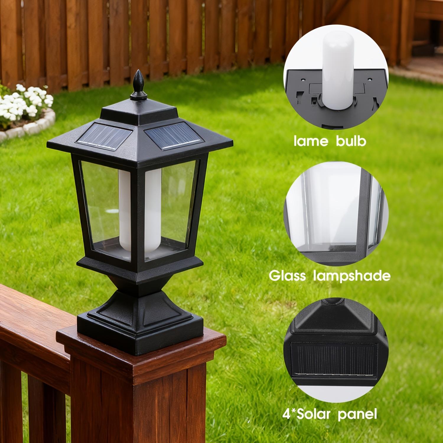 Hoodink Solar Flame Post Lights Outdoor, Solar Powered Lamps Fence Post Cap Lights, Flickering Flame LED Lantern Decorative IP44 for Garden Deck Patio Railing Dock Fence Stairs Decor, Fit 4x4, 5x5 Or 6x6 Wooden Posts