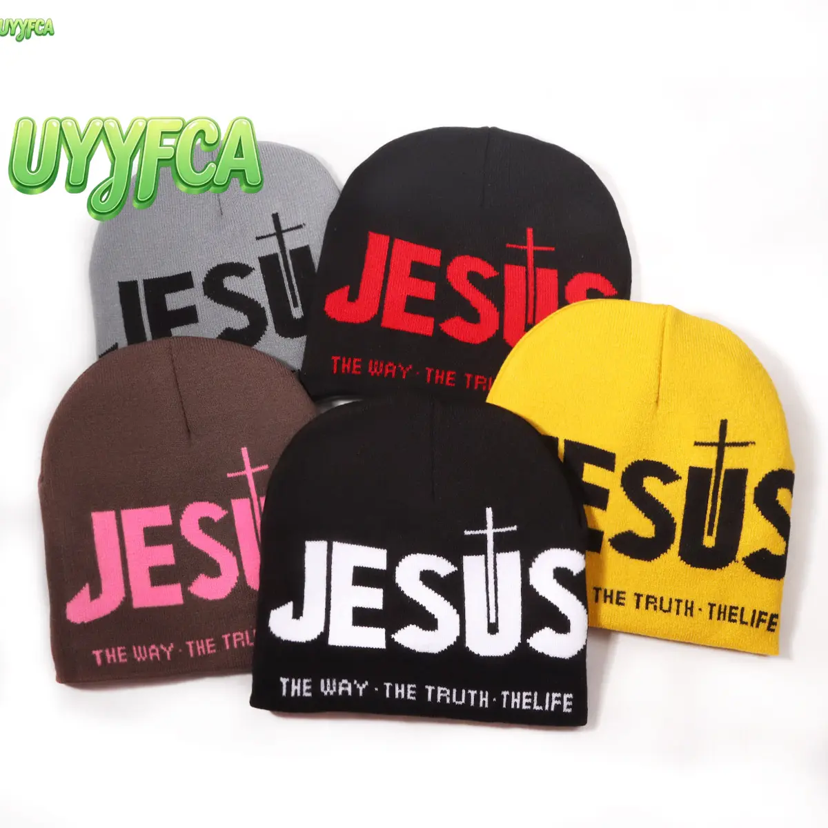 UYYFCA Unisex Knit Beanie Hat, Y2K Christian Style with Jesus Cross Jacquard Print, Soft Stretch Heat Retentive Warm Winter Cap, One Size Fits Most for Streetwear and Daily Cold Weather beach outfits summervibes,summerwins tiktokshopbacktoschool