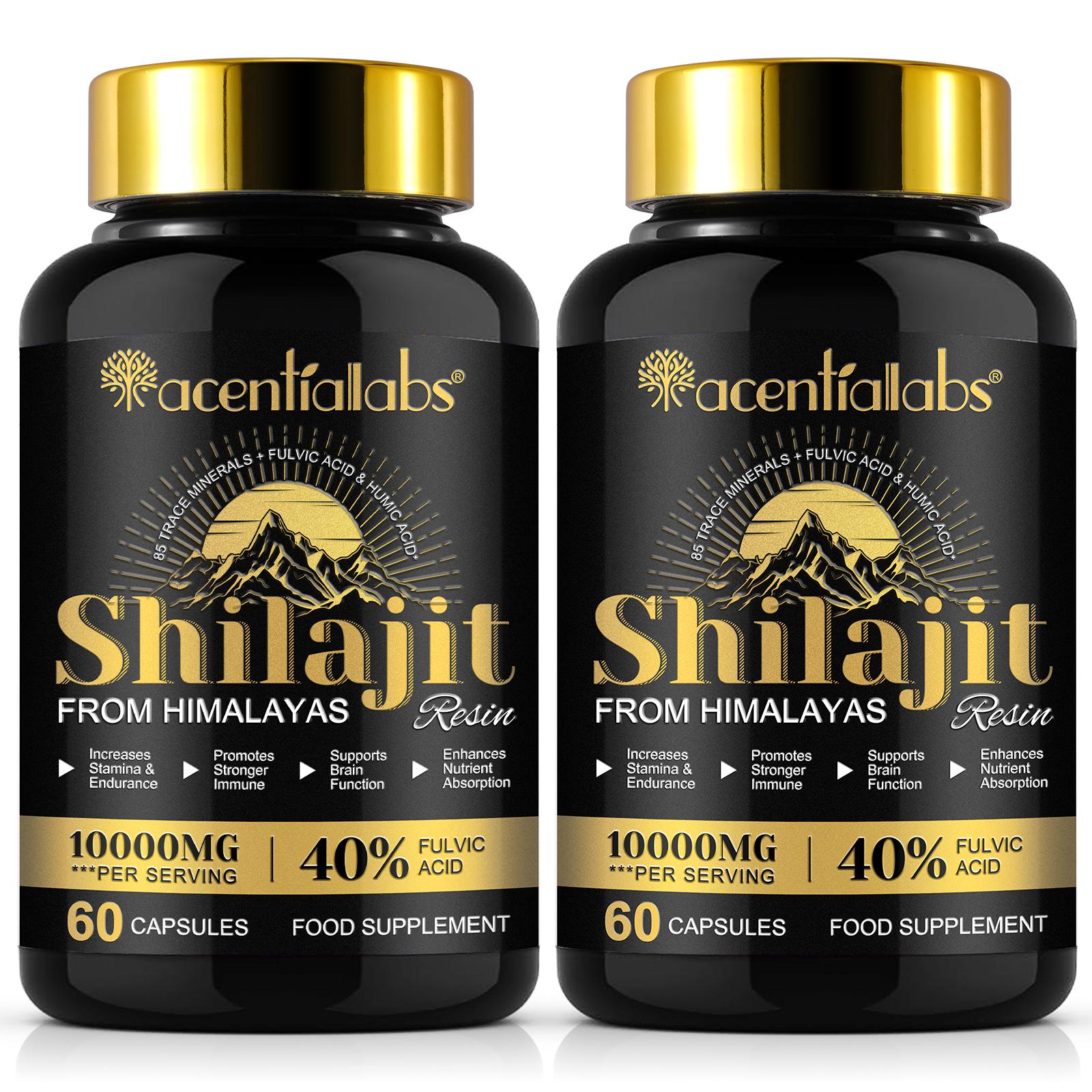 ACENTIALLABS Shilajit Capsules 10000 MG - 60 Capsules | Pure Himalayas Shilajit Capsules for Men & Women | Shilajit Resin Supplement | Three Month Supply! | 40%Folvic Acld Non-GMO, Gluten-Free