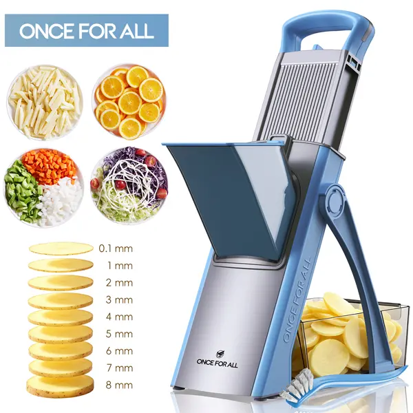 【ONCE FOR ALL 】HomeEssentials Upgrade Safe Mandoline Slicer Plus, Biger Size, Adjustable Vegetable Food Chopper Potato Fries Cutter, Detachable Blade, Kitchen Chopping Artifact, vegetable chopper,Gift (SkyBlue)