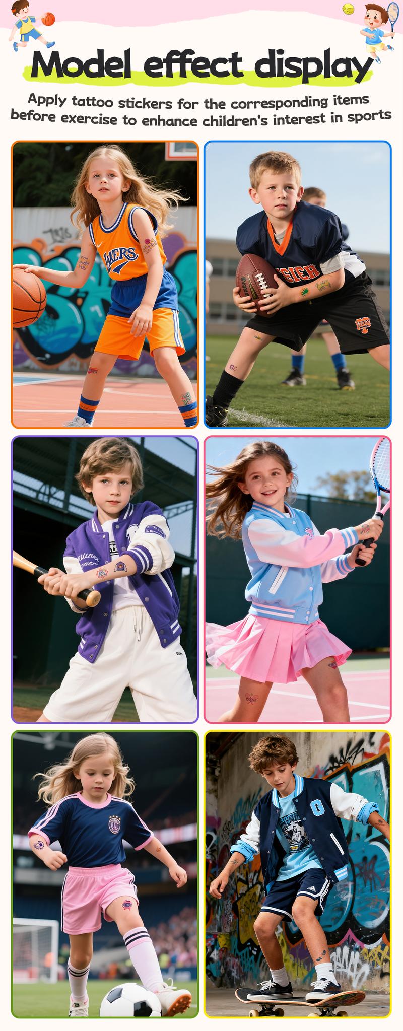 10 Sheets Children’s Sports Temporary Tattoos – Soccer Cartoon Theme, Personalized Cool Arm Stickers, Waterproof & Long-Lasting