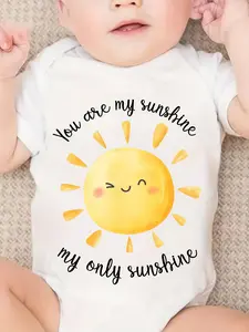 "You Are My Sunshine My Only Sunshine" Baby Bodysuit Cute Smiling Sun Graphic Short Sleeve Cotton Newborn Romper for Boys Girls Infant Toddler Clothes