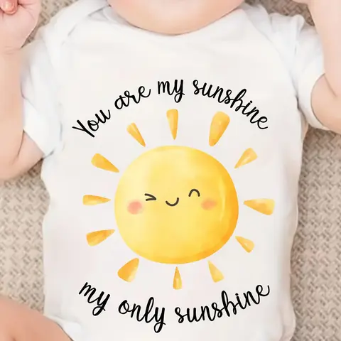PUEMCO Unisex Crew Neck Short-Sleeve Soft Cotton Basic Baby Onesies - "You Are My Sunshine" Message, Cute Smiling Sun Graphic, Fitted 0-3m/0 - 3 months/6-9m/9-12m Newborn-Infant Baby Outfit, Easy Wear for Playtime & Bedtime