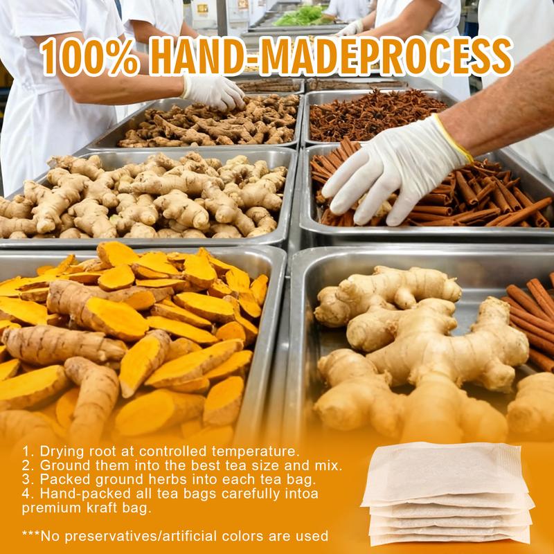 Turmeric and Cinnamon Tea: 100% natural, rich in turmeric, ginger, and cinnamon. Suitable for the ketogenic diet, dairy-free, sugar-free, caffeine-free, gluten-free, a vegan and healthy drink that aids digestion. 60-sachet value pack of herbal tea.