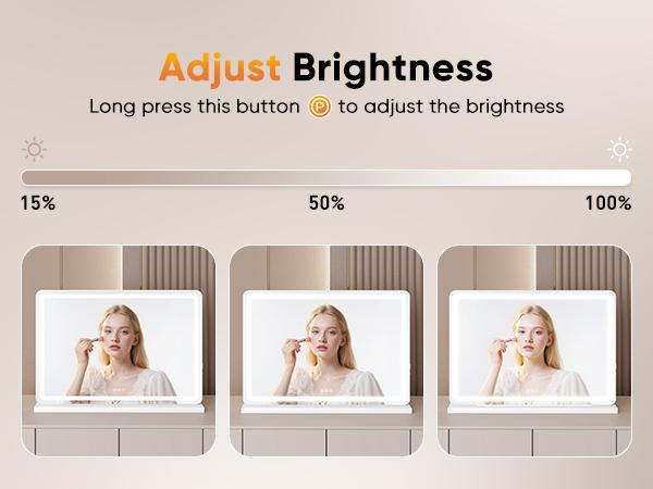 Vanity Mirror with Lights, LED Makeup Mirror with Dimmable 3 Color Modes, Touch Screen Control Vanity Based Mirror Desk Mirror Square White