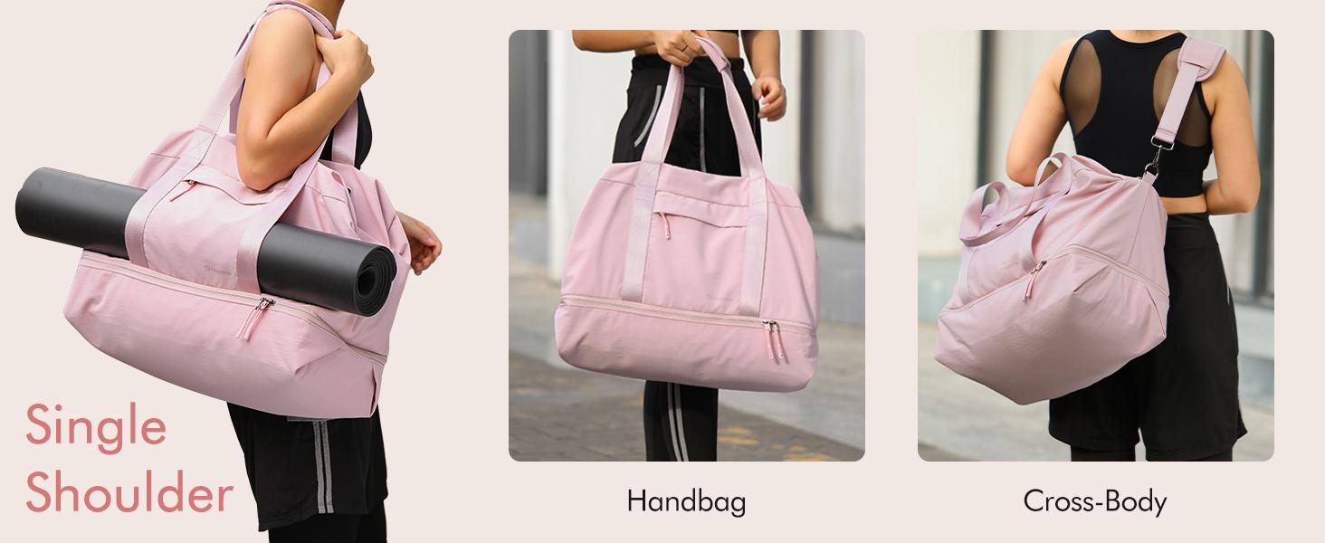 KooKoomia Travel Bag with Shoe Compartment USB Charging Port, Yoga Mat Pocket, Trolley Sleeve, Carry on Overnight Hospital Duffel Weekender Bag,Gym Bag  for Women, Black