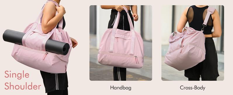 KooKoomia Travel Bag with Shoe Compartment USB Charging Port, Yoga Mat Pocket, Trolley Sleeve, Carry on Overnight Hospital Duffel Weekender Bag,Gym Bag  for Women, Black