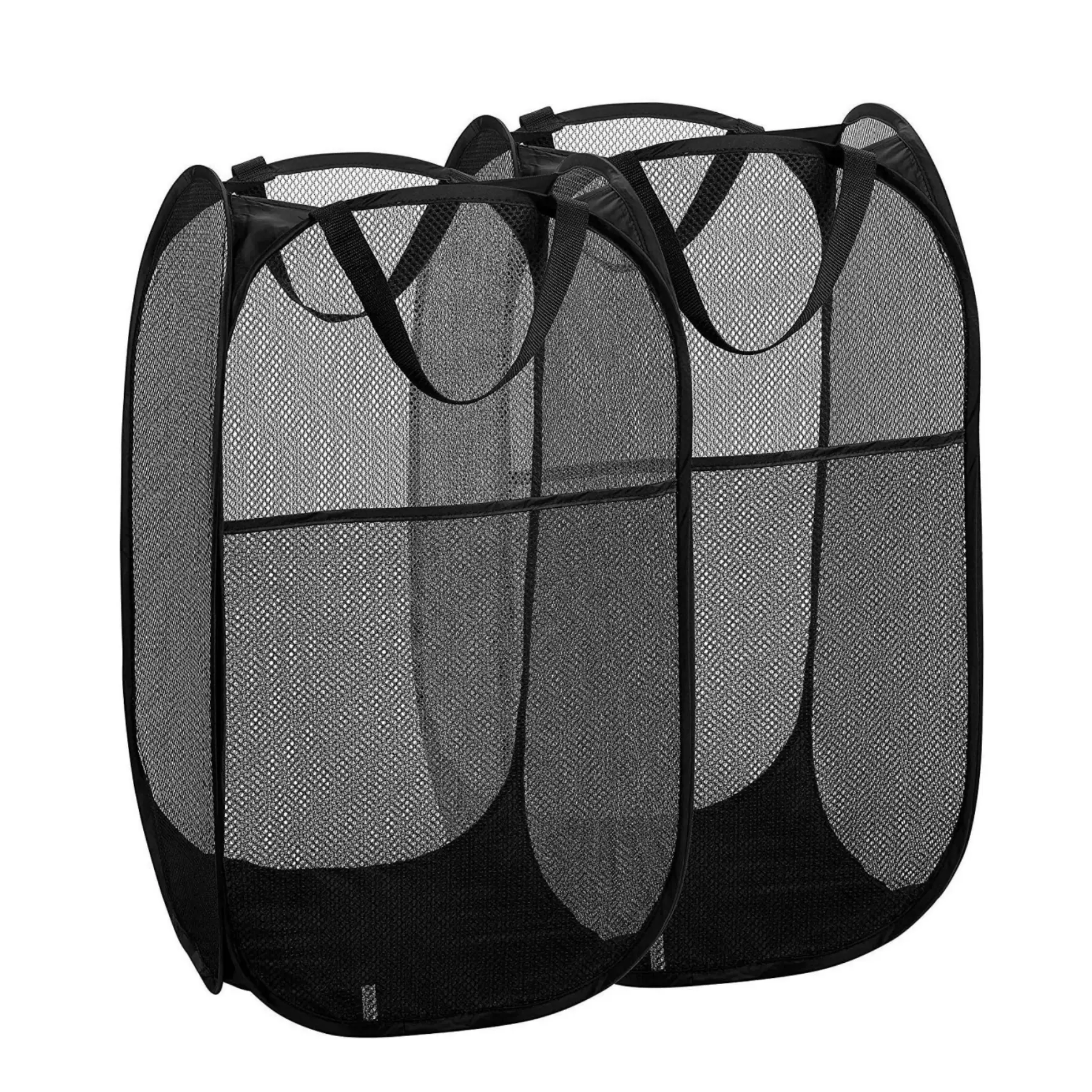 LMMAKE 1/2PCS Minimalist Foldable Metal Mesh Pop Up Laundry Basket - Wide Opening, Side Pocket, Breathable, Sturdy, Space-Saving Clothes Storage (Black)