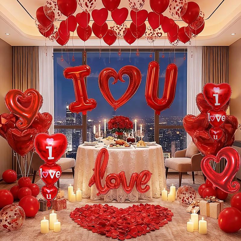 I Love You Balloons I Love You Balloons Kit – Red Heart Mylar Balloons with Red Rose Petals, Romantic Valentine’s Day, Wedding, Anniversary & Party Decorations