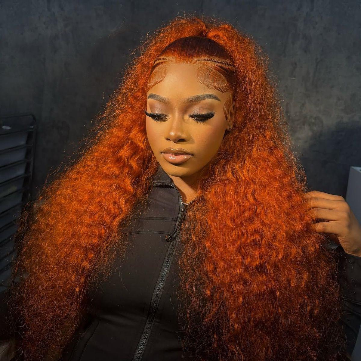 [30 inch only $129]DROSUUD Orange Ginger 13x6 Lace Frontal Wig #350 Color 180 Density Deep Wave Transparent Lace Human Hair Pre Plucked Natural Hairline with Baby Hair#Summervibes