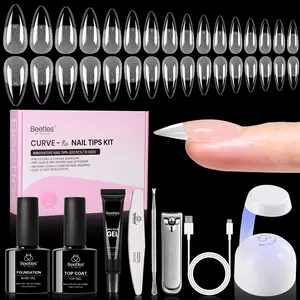 Beetles Gel Nail Kit Curve-EX, 320pcs 16 Sizes Nail tips, with 15g Nail Glue Gel Hands-Free, 7.5ml Base Gel & Top Coat, Mini Lamp, for Acrylic Press On Nail, Extension DIY Set at Home