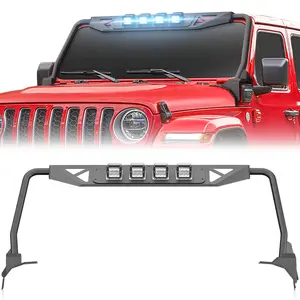 【Yzona】Windshield Frame Cover Madmax Roof Sun Visor Cowl Body Armor with 4 x LED Lights Insert Compatible with 2018-2026 Jeep Wrangler JL 4XE, Windscreen Stand Rack Front Protector