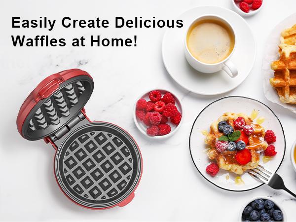 [New Year Gift] Crownful Mini Waffle Maker, 4 Inch, Non-Stick Waffle Maker for Familes and Kids, Cooking Breakfast, Desserts, Sandwiches, Eggs, and Snacks with the Family