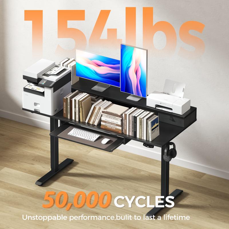 Agilestic Electric Standing Desk with 2 Drawers & Keyboard Tray, Adjustable Home Office Desk Ergonomic Sit to Stand Computer Desk with Hooks for Gaming & Work,Black/ Rustic Brown/White/oak