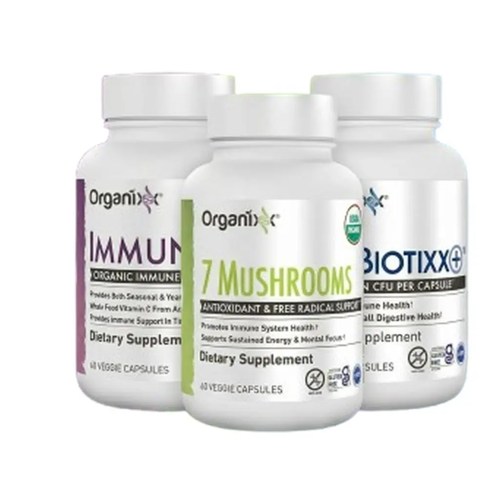 Organixx Organic Immune-Boosting Supplement Stack - 7 Functional Mushrooms, Immunity 3, ProBiotixx, Zinc, Vitamins, Minerals, Daily Immune Support, Digestive & Gut Support, Brain Health, 60 Capsules Each, Dairy-Free, Gluten-Free, Natural Antioxidant Aid