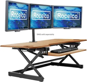 Rocelco Adjustable Standing Desk Converter - Height Adjustable Sit Stand Workstation Teak/46 Riser Only