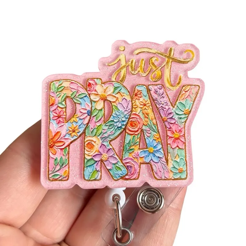 Glitter My Badge Just Pray badge reel for nurse and student nurse. Badge clip Badge pull - Retractable swivel clip with a 360 rotation. Great gift for coworker.