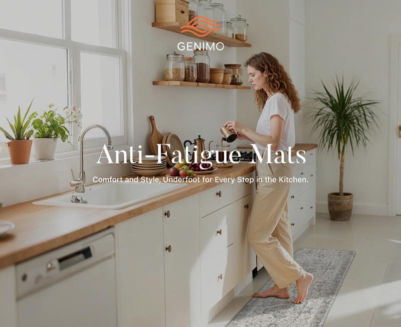 GENIMO Kitchen Mats for Floor 2PCs, Washable Anti-Fatigue Mat for Cushioned, Waterproof Kitchen Runner, Pet Friendly Rug Comfy Rug, Non Slip Ergonomic Comfort Standing Mat for Home, Runner, Office, Sink, Laundry