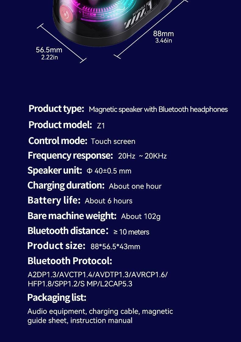 Portable Magnetic Bluetooth Speaker & Wireless Earbuds Combo with RGB Lights, 3-in-1 Travel Gadget, Magnetic Mount Phone Holder for Music Lovers