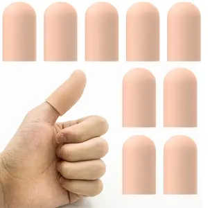 Gel Finger Cots Protectors Silicone Fingers Covers Bandages Caps Sleeves for Fingertip Thumb Protection Ideal for Trigger Arthritis Cracking Blisters Callus Hangnail Pain Relief Nude M 10PCS