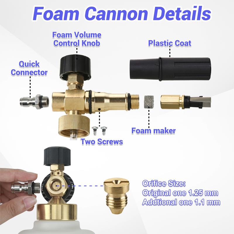 Tool Daily Foam Cannon for Pressure Washer with Double Tip Attachment, Dual Lance Wide Mouth Soap Cannon, 5 Power Washer Sprayer Nozzles, 1/4" Quick Connect, 3600 PSI，Christmas gifts