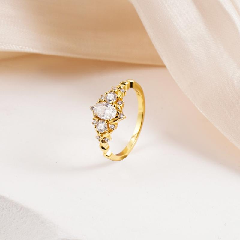 Delzzad 0.7ct Vintage Cluster Oval Cut Engagement Ring Band VVS Synthetic Moissanite Ring Jewelry S925 Perfect Birthday Engagement Wedding Anniversary Christmas Gift