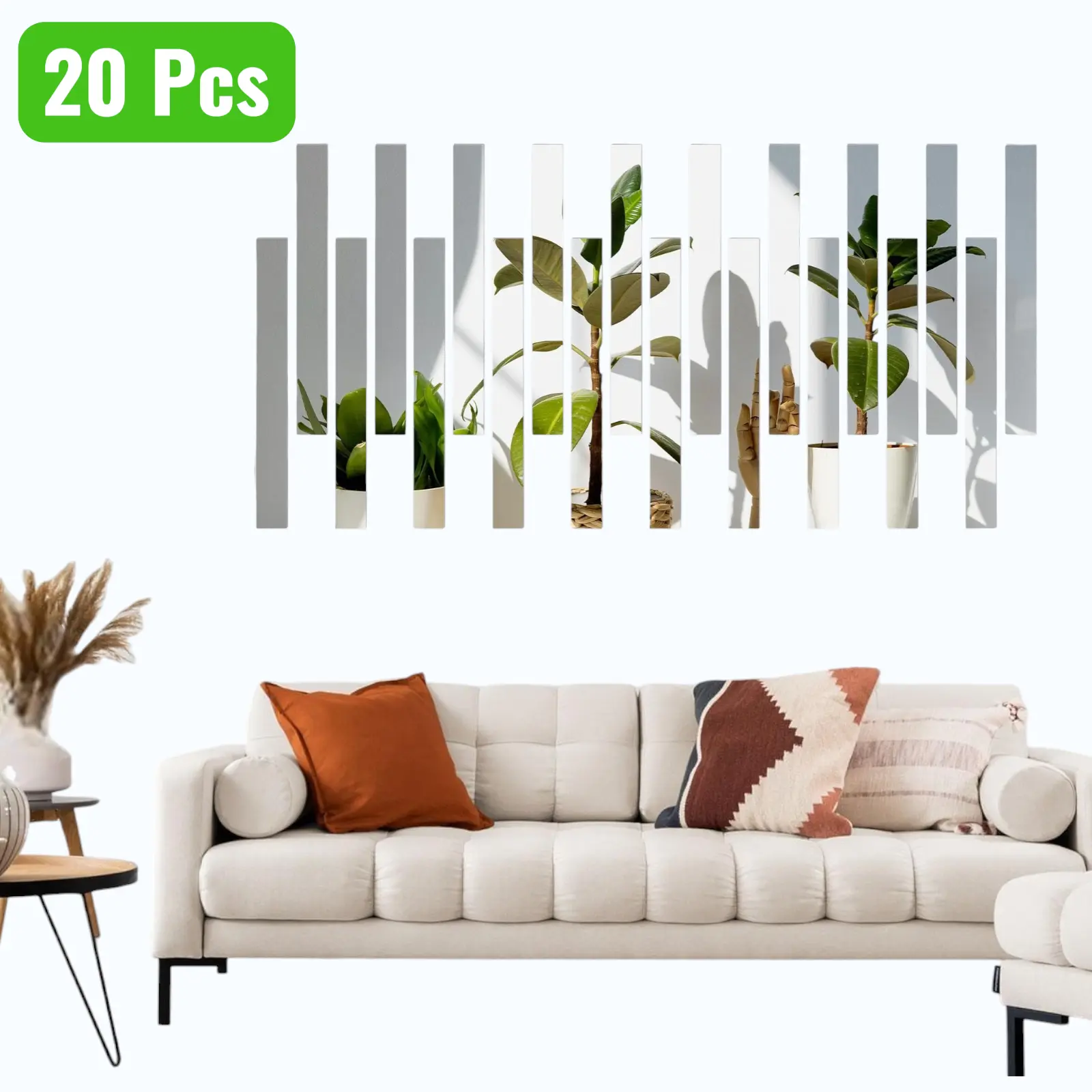 20Pcs Self Adhesive Acrylic Mirror - 11×1.2 Inch Mirror Wall Stickers,Flexible Mirror Tiles,Thickened Sheets with Removable Design,for DIY Home Office Decor, accessory