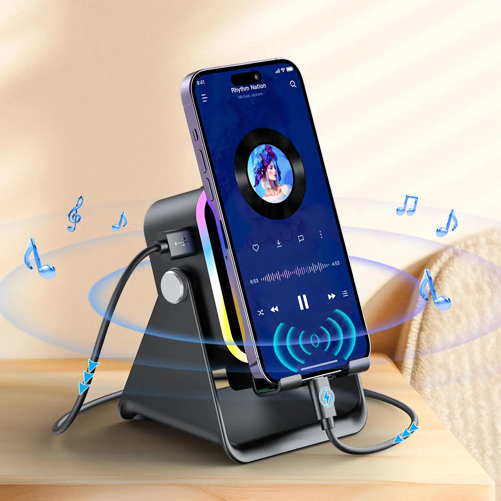 PUTARE Wireless Magnetic Audio Speaker Stand, 5-in-1 Smartphone/Device Holder, 3500mAh Rechargeable Portable Charger, 360° Adjustable Mobile Tablet Stand with Colorful Ambient Light, Gifts for Boyfriend tiktokshopsummersale tiktokshopbacktoschool, Devices