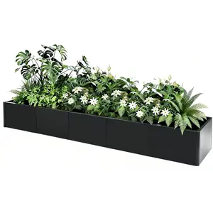 Garvee Black Floor Standing Planter, Rectangular Outdoor Planter Box with Tool-Free Assembly