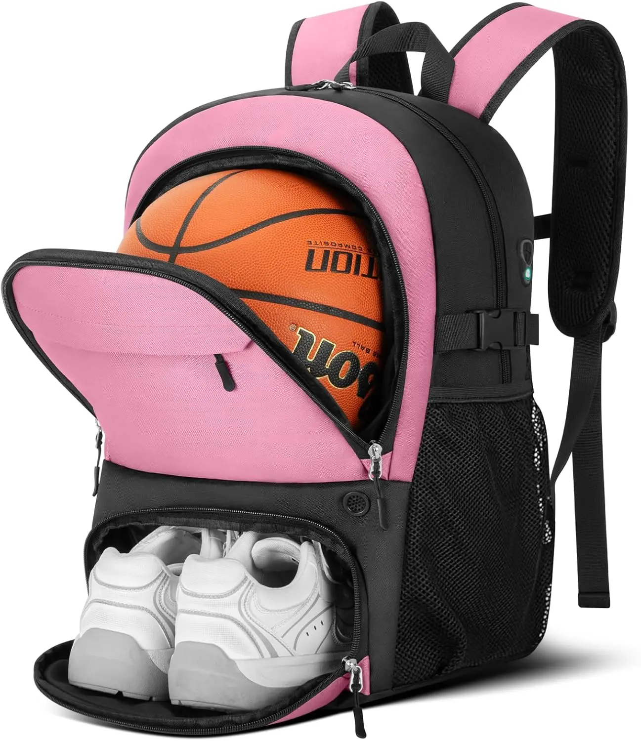 Lightbiz 34L Unisex Basketball Backpack with Ball Holder, Ventilated Shoe Compartment, Water-Resistant, USB Port, Reflective Strips, Adjustable Strap – Gym Bag, Backpacks for School, Book Bags for School (for Ball Sports, Travel), Multi-Sport