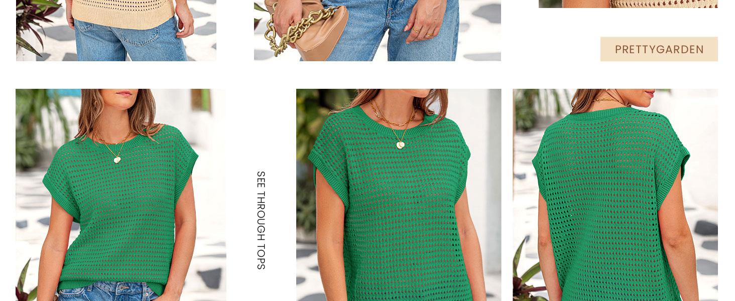 PrettyGarden Women's Spring Tops Summer Knit Shirts Crochet Cap Sleeve Sweater Pullover Cute Crew Neck Beach Cover Ups - Blouses, Womenswear PrettyGarden Women's Spring Tops Summer Knit Shirts Crochet Cap Sleeve Sweater Pullover Cute Crew Neck Beach Cover Ups - Blouses, Womenswear