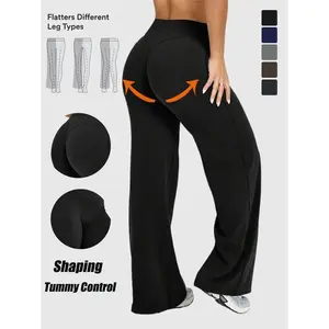 Women's High Waist Wide Leg Yoga Pants, Peach Butt Long Straight Leg Workout Pilates Fitness Quick-Dry Gym Wear, Polyester + Elastane
