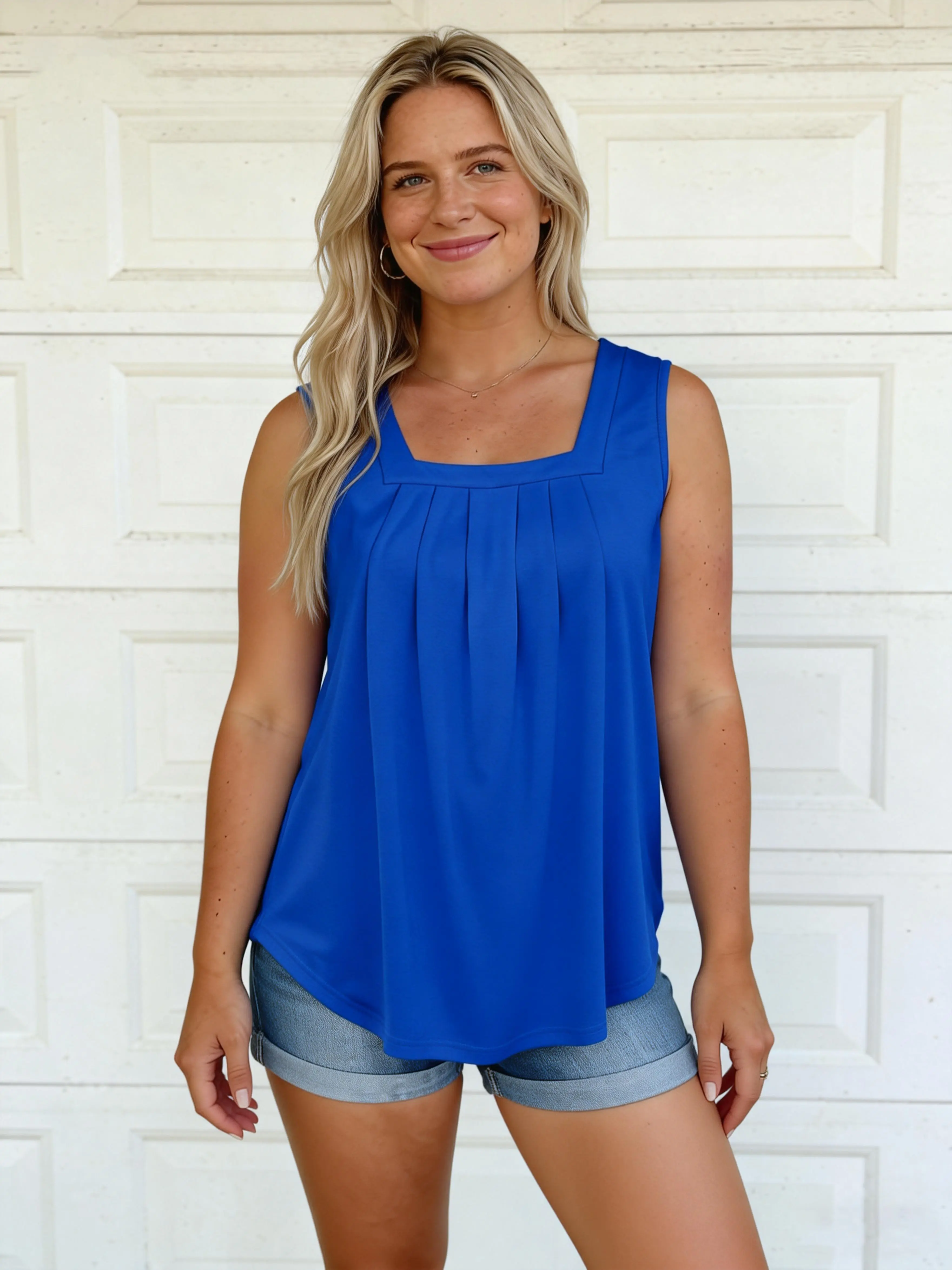 トップス PILE FLARE TANK TOPS EncoLax Summer Tank Tops for Women Loose Fit Pleated Square Neck