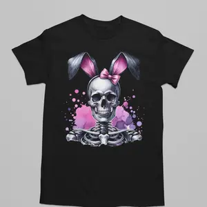 Bunny Skeleton Holiday Tshirt with Unique Design for Festive Occasions and Holiday Parties