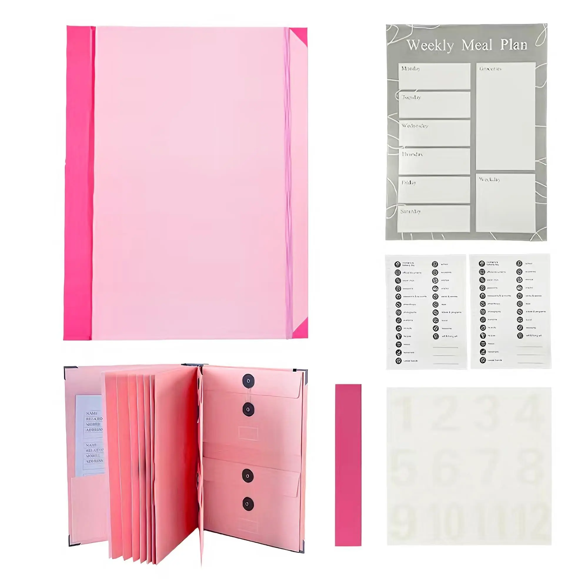 Pink 10-Pocket Accordion Fold Document Organizer - Letter/A4 Size Expanding File Folder with Elastic Closure, Removable Labels