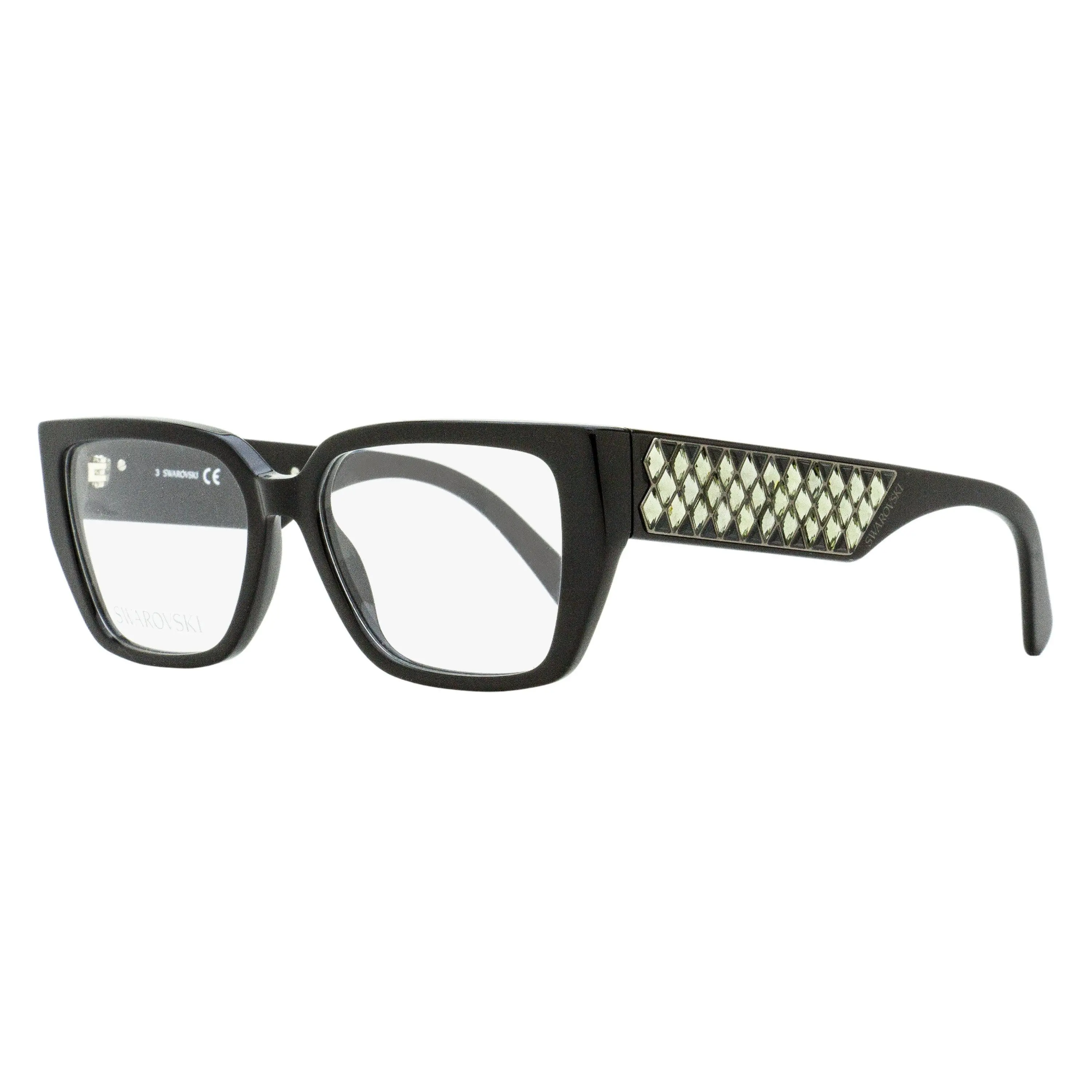 Swarovski SK5446 Lattice Women's Rectangular Acetate Eyeglasses, Luxurious Frames with Faceted Crystal Temples, Black, 54mm, Eyewear Fashion, Women's Fashion, Opulent, Crystal Panel, Optical Frame, Female