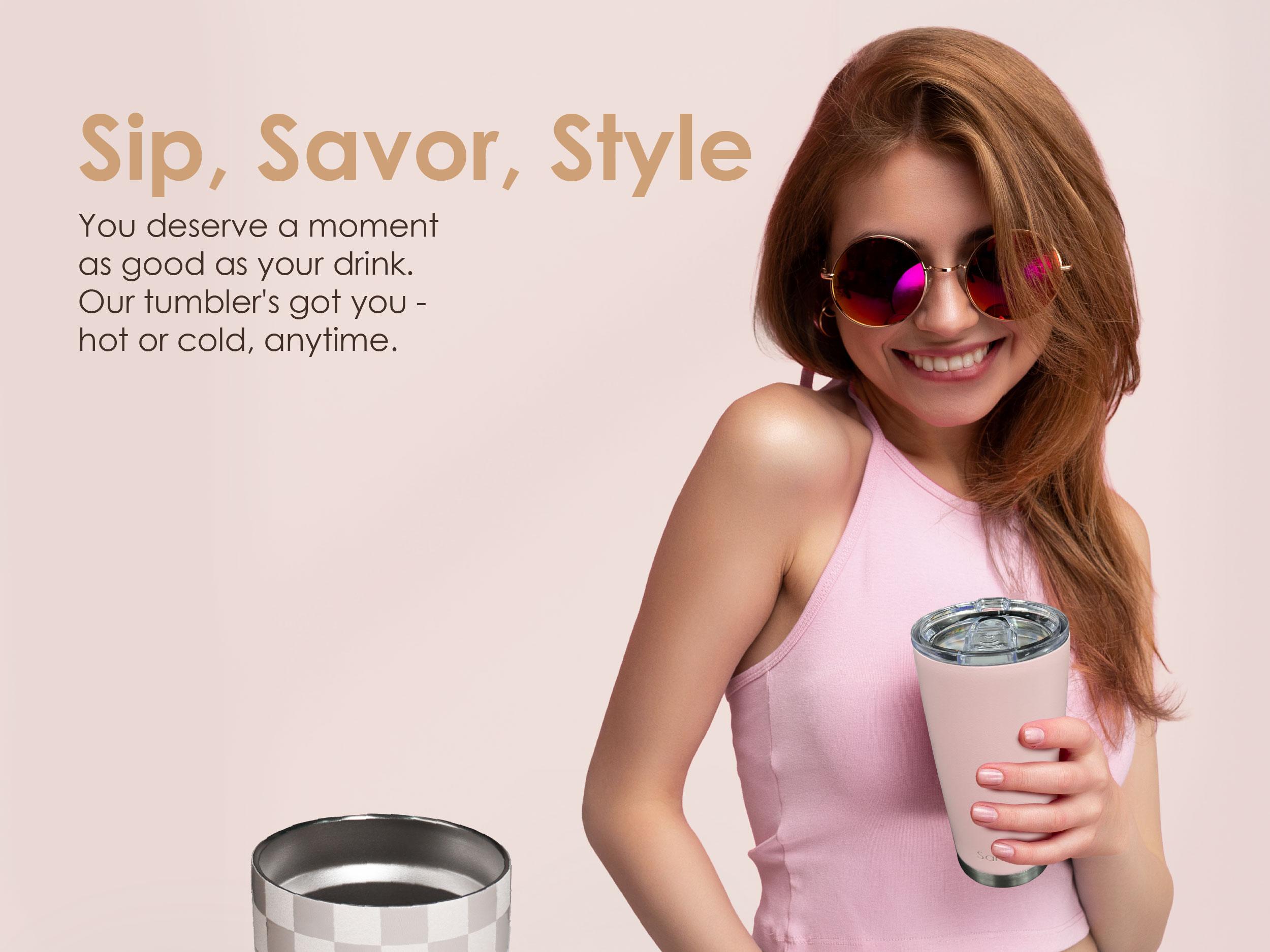 SANDJEST 20oz Stainless Steel Coffee Tumbler with Lid, Insulated Vacuum Flask Travel Mug, Aesthetic Gift for Friends Women Girls Teens Mother's Day