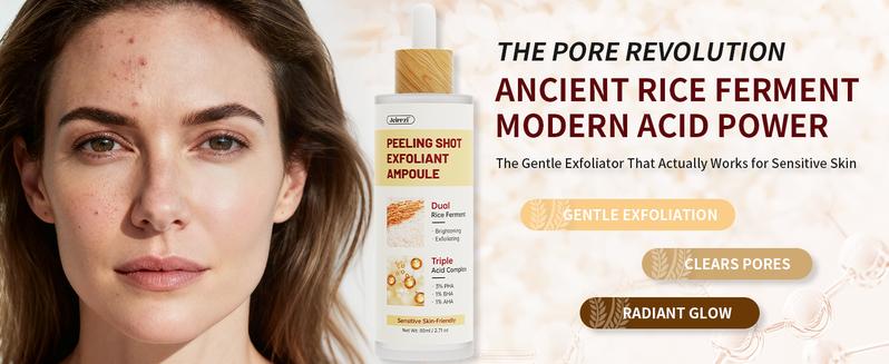 Jeirrzi Peeling Shot Glow Rice Exfoliant Ampoule, 5% Complext Acid Gentle Exfoliating Serum with Salicylic Acid, Brightening and Smoothing for Sensitive Skin