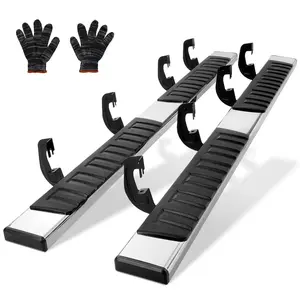 6" 201 Stainless Steel Running Boards (2-Piece Set) - 500LBS Capacity | Compatible with 2007-2018 Chevy Silverado/GMC Sierra 1500 Crew Cab, 2019 2500HD/3500HD/1500 LD (Side Steps/Nerf Bars)